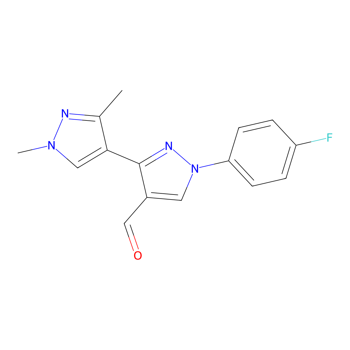 1-(4-fluorophenyl)-1',3'-dimethyl-1H,1'H-3,4'-bipyrazole-4-carbaldehyde molecular structure, CAS 1006334-20-8