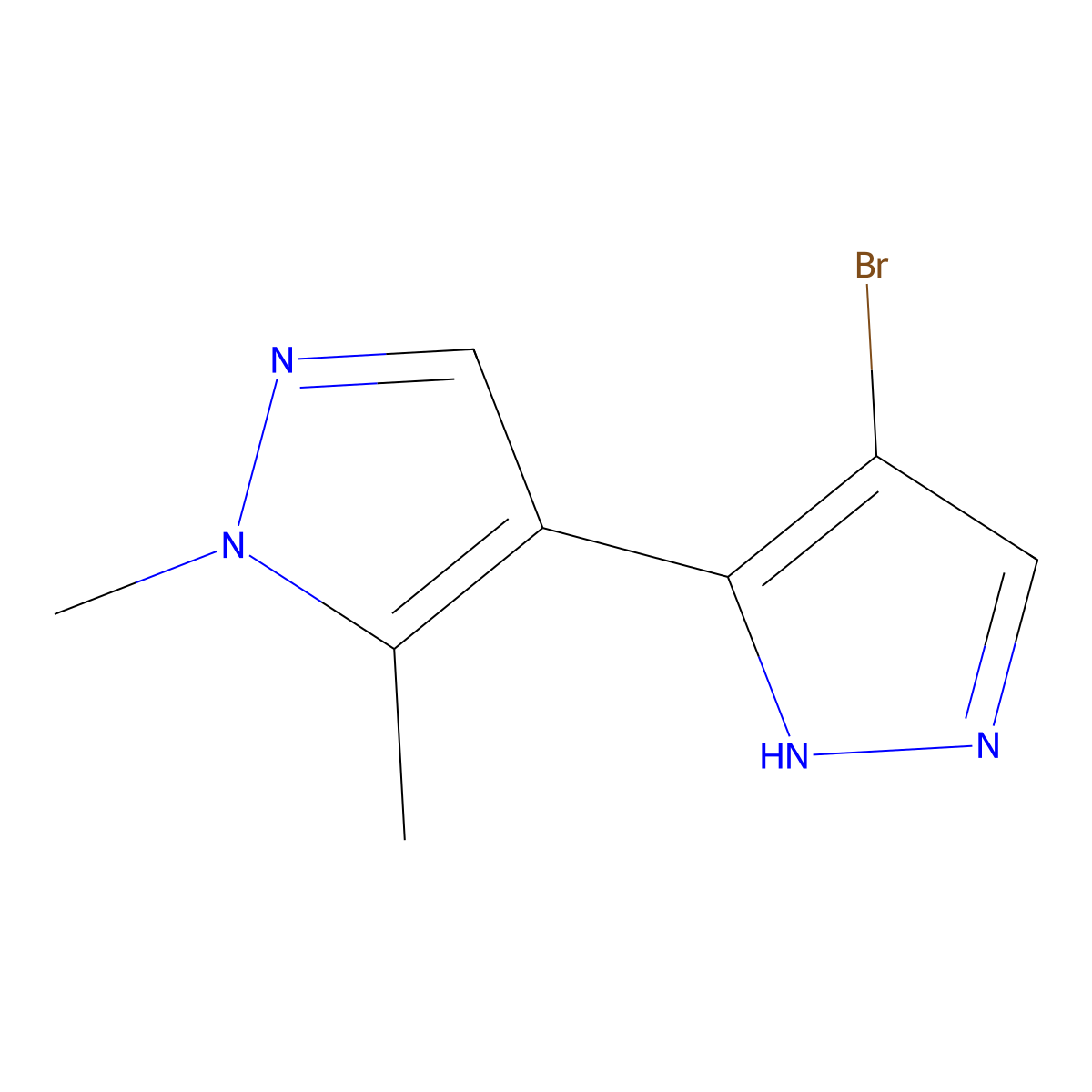 4-bromo-1',5'-dimethyl-1H,1'H-3,4'-bipyrazole molecular structure, CAS 1006334-21-9