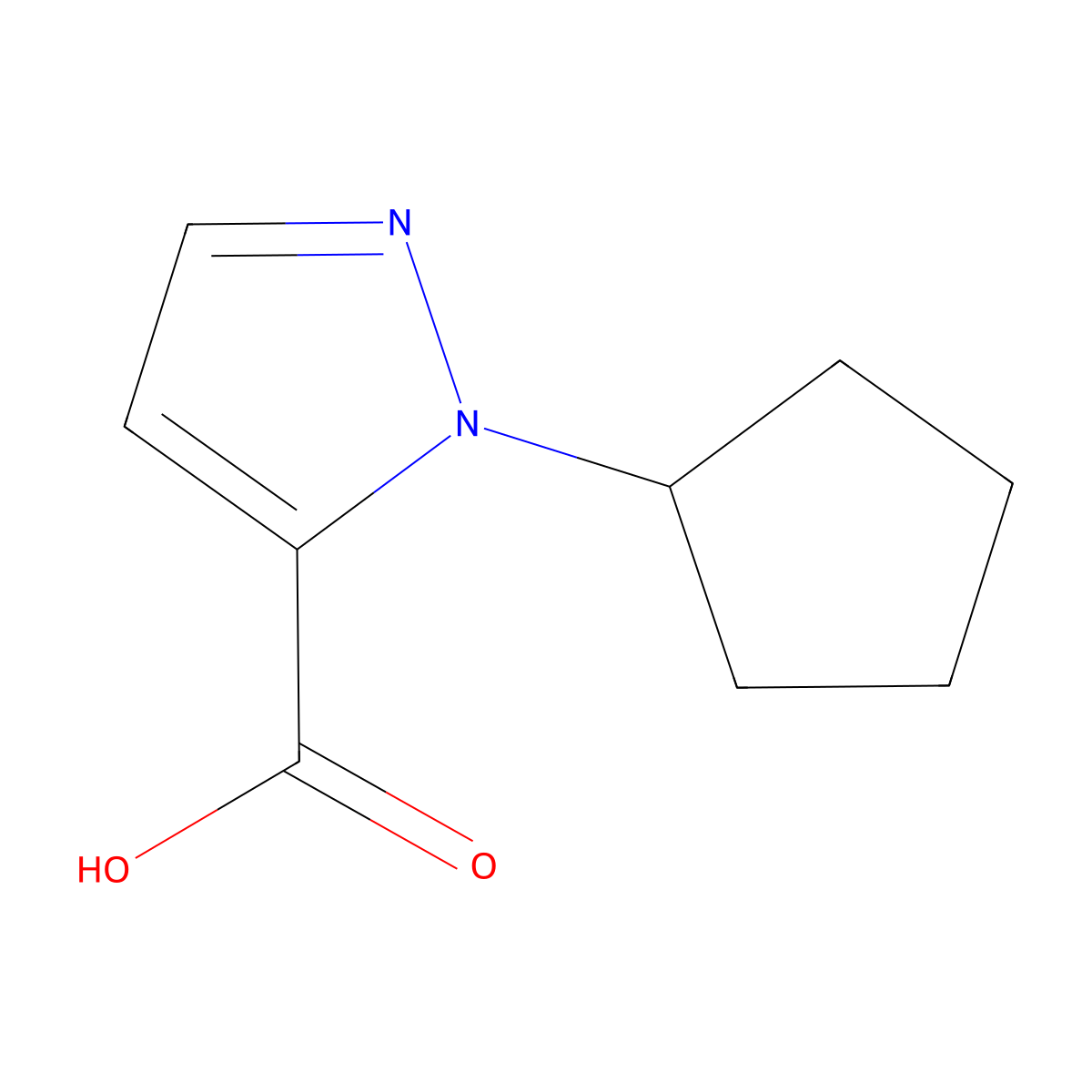 1-cyclopentyl-1H-pyrazole-5-carboxylic acid molecular structure, CAS 1006334-24-2