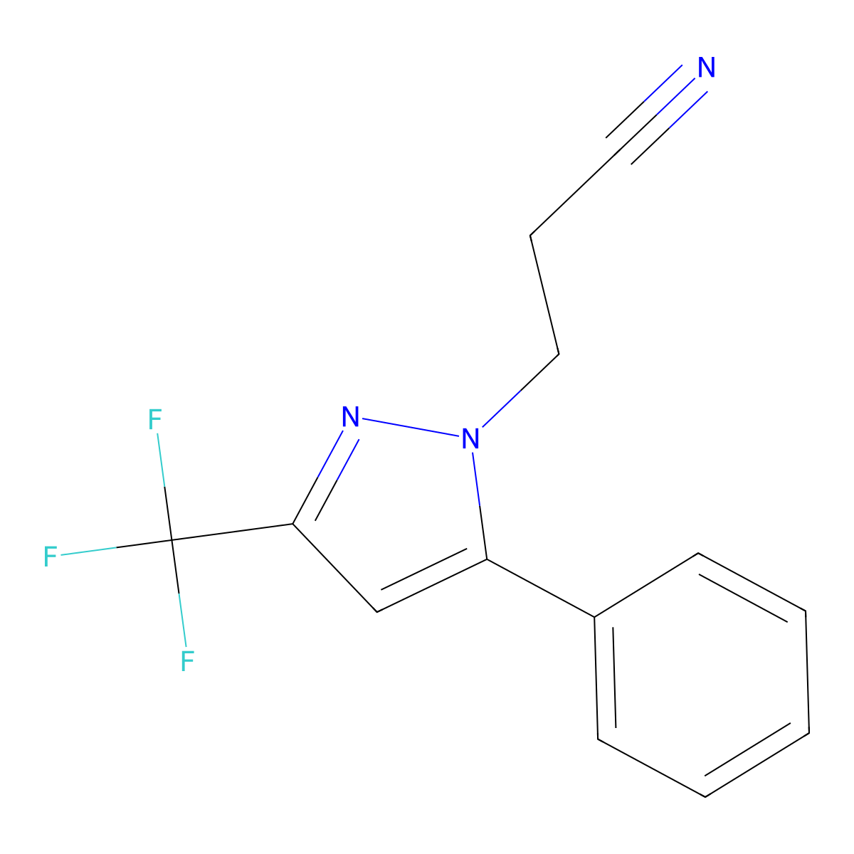 3-(5-Phenyl-3-(trifluoromethyl)-1H-pyrazol-1-yl)propanenitrile molecular structure, CAS 1006334-26-4