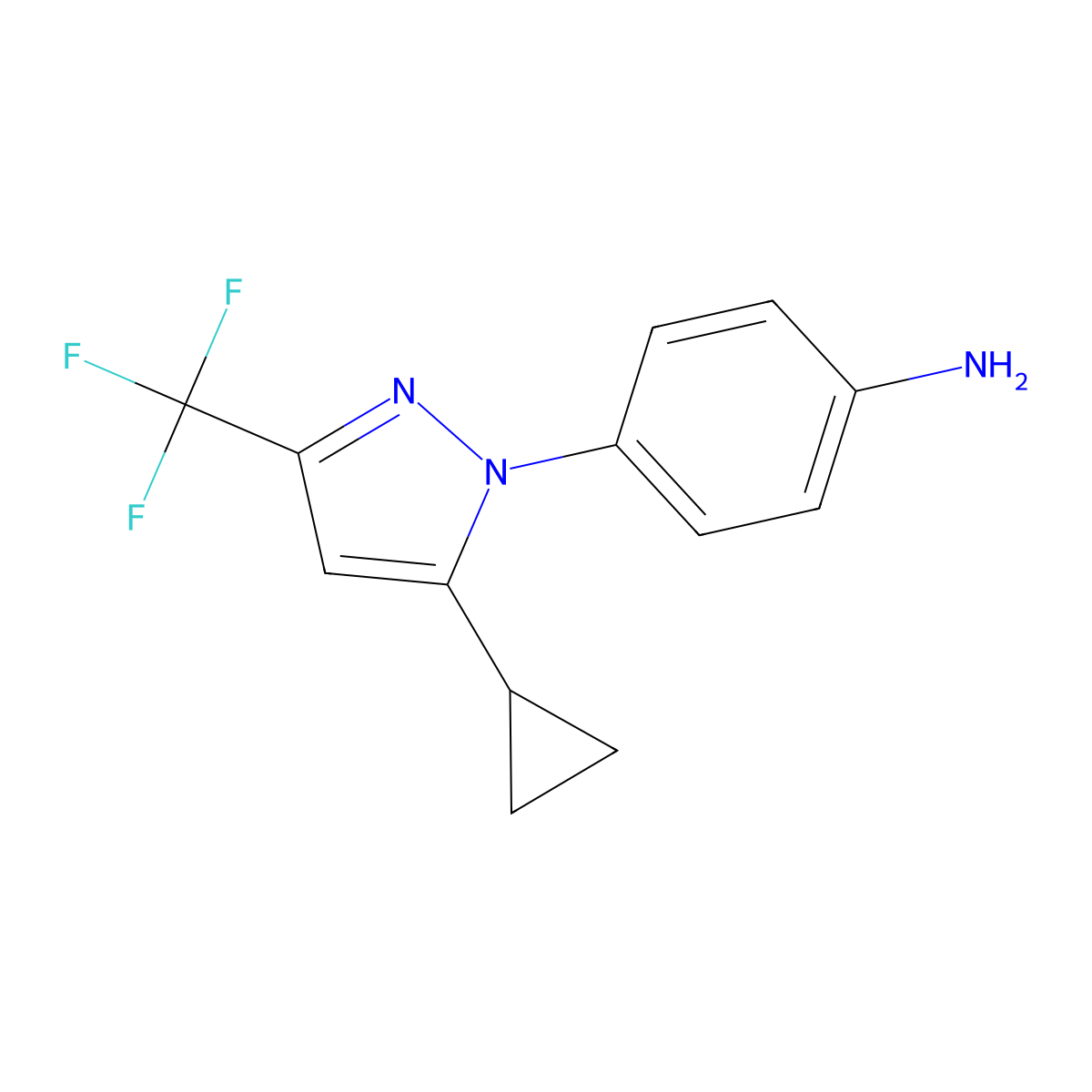 4-[5-cyclopropyl-3-(trifluoromethyl)-1H-pyrazol-1-yl]aniline molecular structure, CAS 1006334-29-7