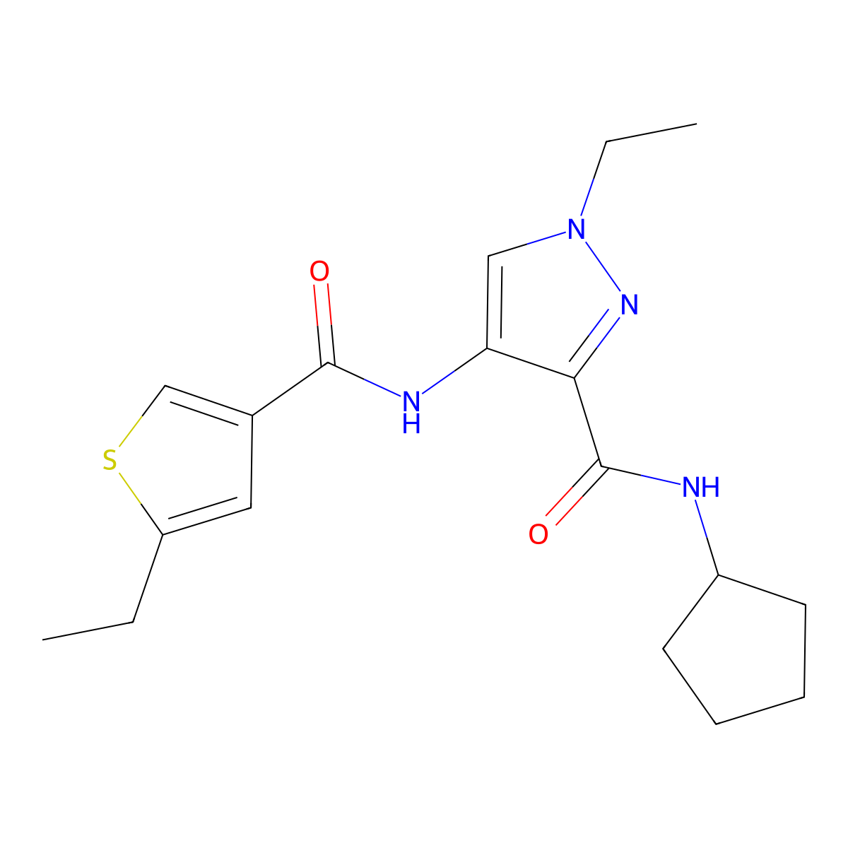 N-cyclopentyl-1-ethyl-4-{[(5-ethylthiophen-3-yl)carbonyl]amino}-1H-pyrazole-3-carboxamide molecular structure, CAS 1006334-56-0