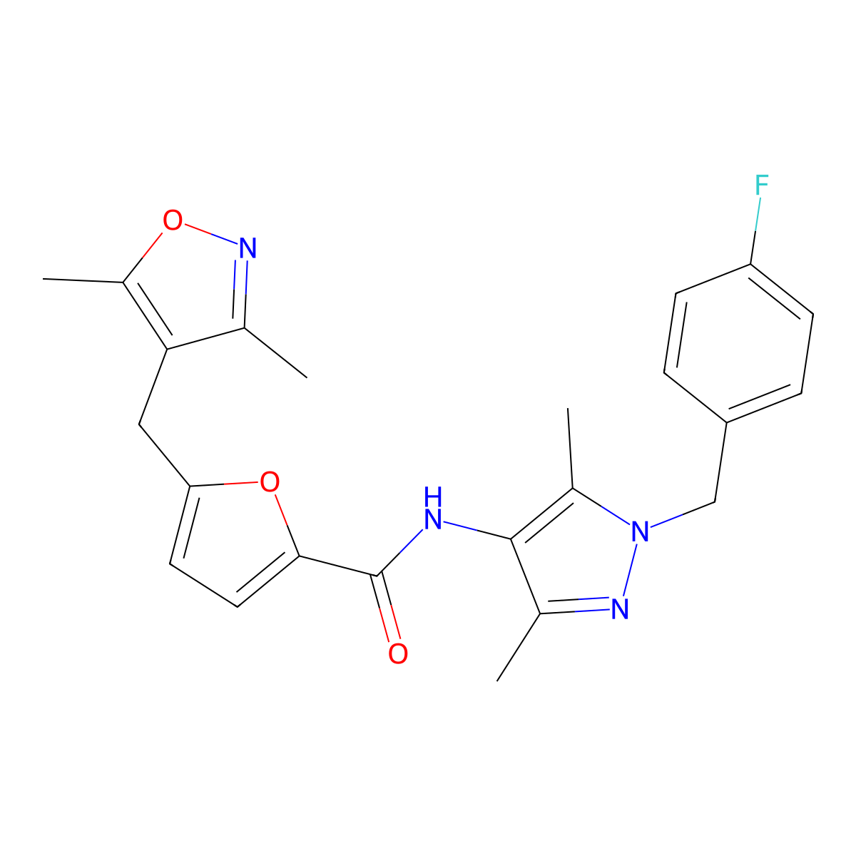 5-[(3,5-dimethyl-1,2-oxazol-4-yl)methyl]-N-[1-(4-fluorobenzyl)-3,5-dimethyl-1H-pyrazol-4-yl]furan-2-carboxamide molecular structure, CAS 1006335-68-7