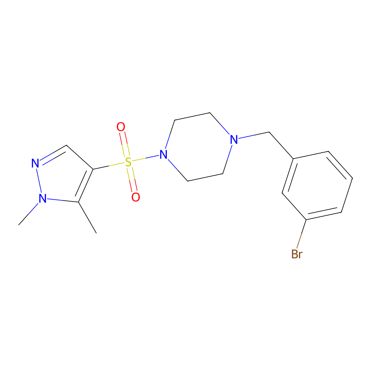 1-(3-bromobenzyl)-4-[(1,5-dimethyl-1H-pyrazol-4-yl)sulfonyl]piperazine molecular structure, CAS 1006335-78-9