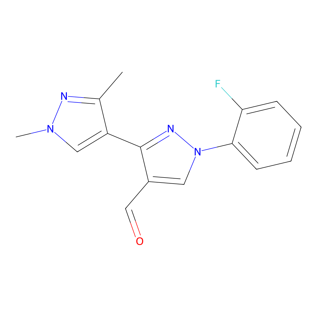 1-(2-fluorophenyl)-1',3'-dimethyl-1H,1'H-3,4'-bipyrazole-4-carbaldehyde molecular structure, CAS 1006336-67-9