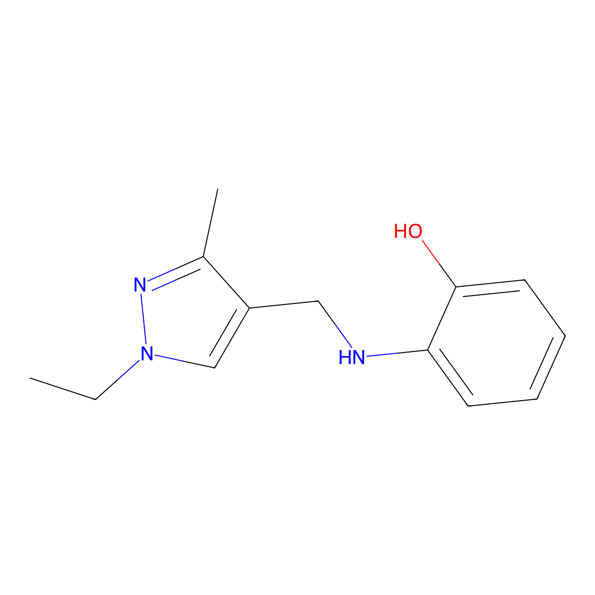 2-(((1-Ethyl-3-methyl-1H-pyrazol-4-yl)methyl)amino)phenol molecular structure, CAS 1006336-69-1