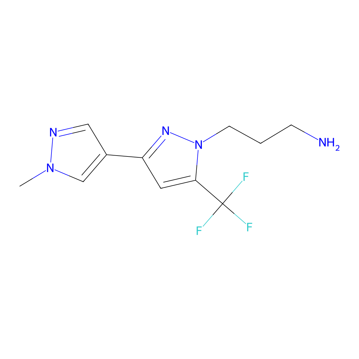 3-[3-(1-methyl-1H-pyrazol-4-yl)-5-(trifluoromethyl)-1H-pyrazol-1-yl]propan-1-amine molecular structure, CAS 1006336-71-5