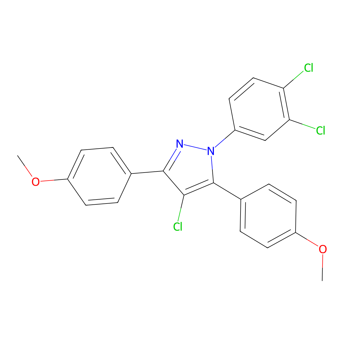 4-chloro-1-(3,4-dichlorophenyl)-3,5-bis(4-methoxyphenyl)-1H-pyrazole molecular structure, CAS 1006336-72-6