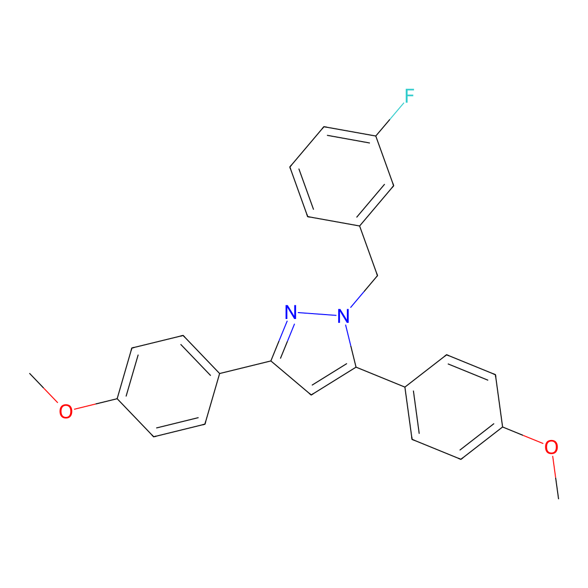 1-(3-fluorobenzyl)-3,5-bis(4-methoxyphenyl)-1H-pyrazole molecular structure, CAS 1006336-76-0