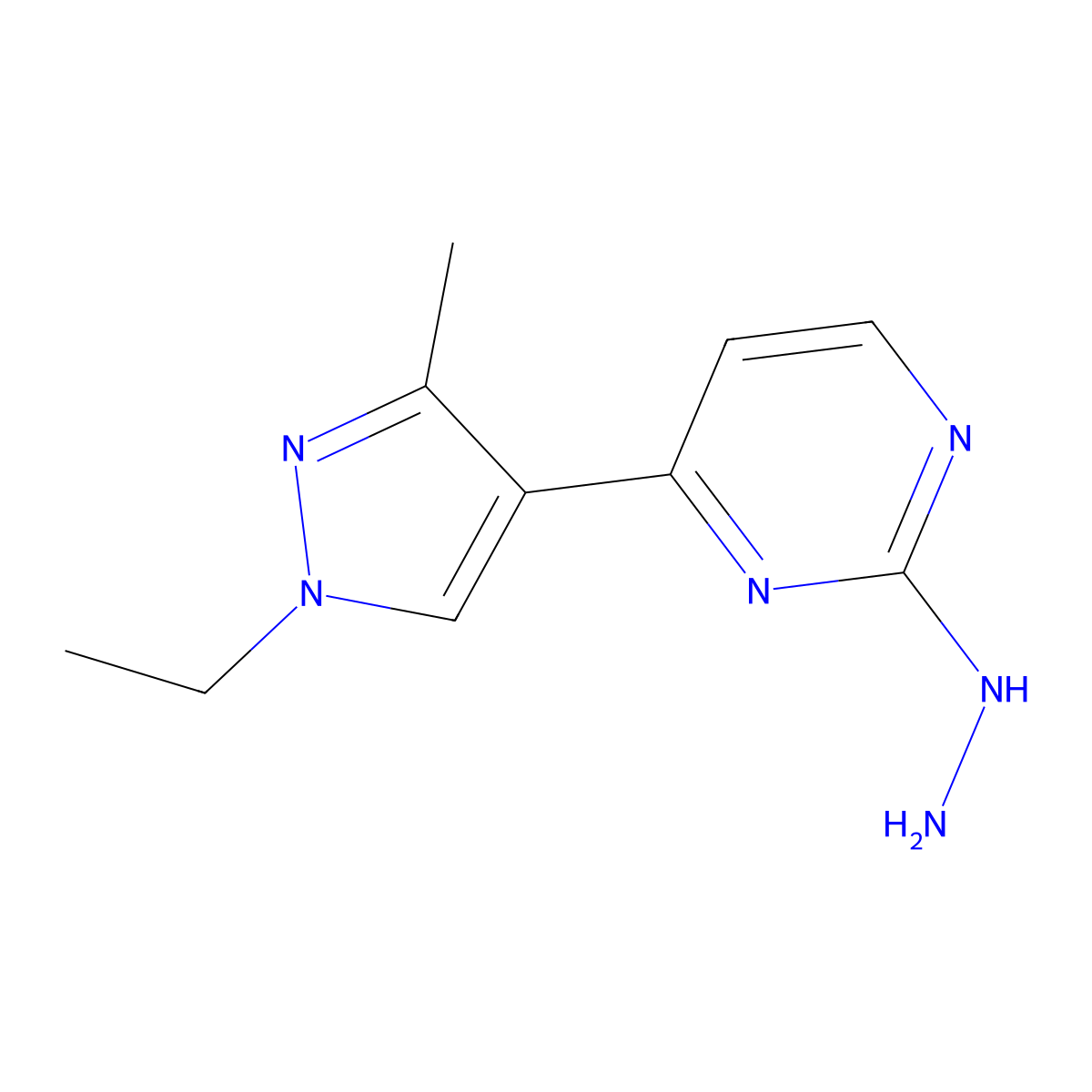 4-(1-ethyl-3-methyl-1H-pyrazol-4-yl)-2-hydrazinylpyrimidine molecular structure, CAS 1006336-77-1
