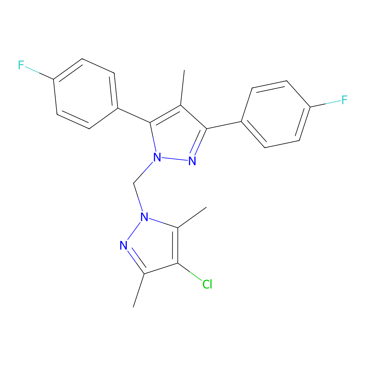 1-[[3,5-Bis(4-fluorophenyl)-4-methyl-1H-pyrazol-1-yl]methyl]-4-chloro-3,5-dimethyl-1H-pyrazole molecular structure, CAS 1006336-82-8