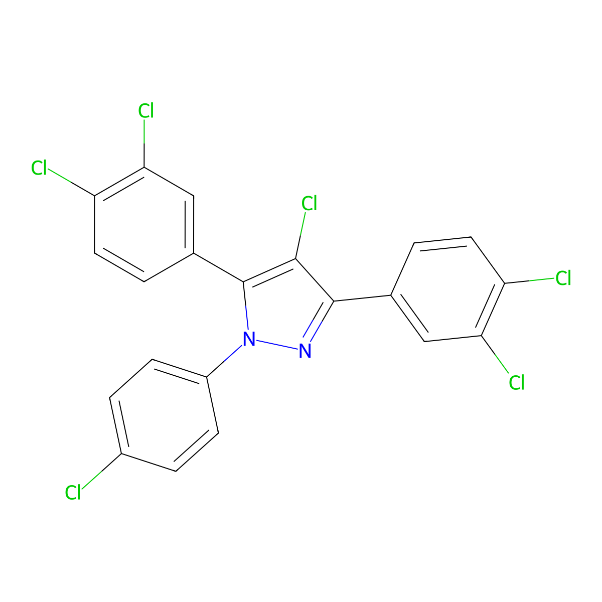 4-Chloro-1-(4-chlorophenyl)-3,5-bis(3,4-dichlorophenyl)-1H-pyrazole molecular structure, CAS 1006336-86-2