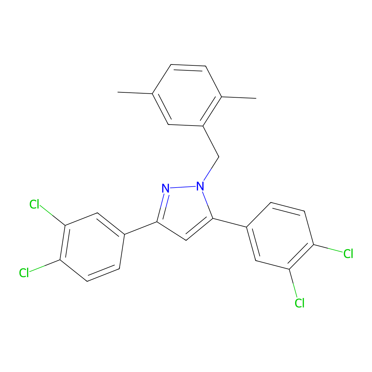 3,5-Bis(3,4-dichlorophenyl)-1-[(2,5-dimethylphenyl)methyl]-1H-pyrazole molecular structure, CAS 1006336-88-4