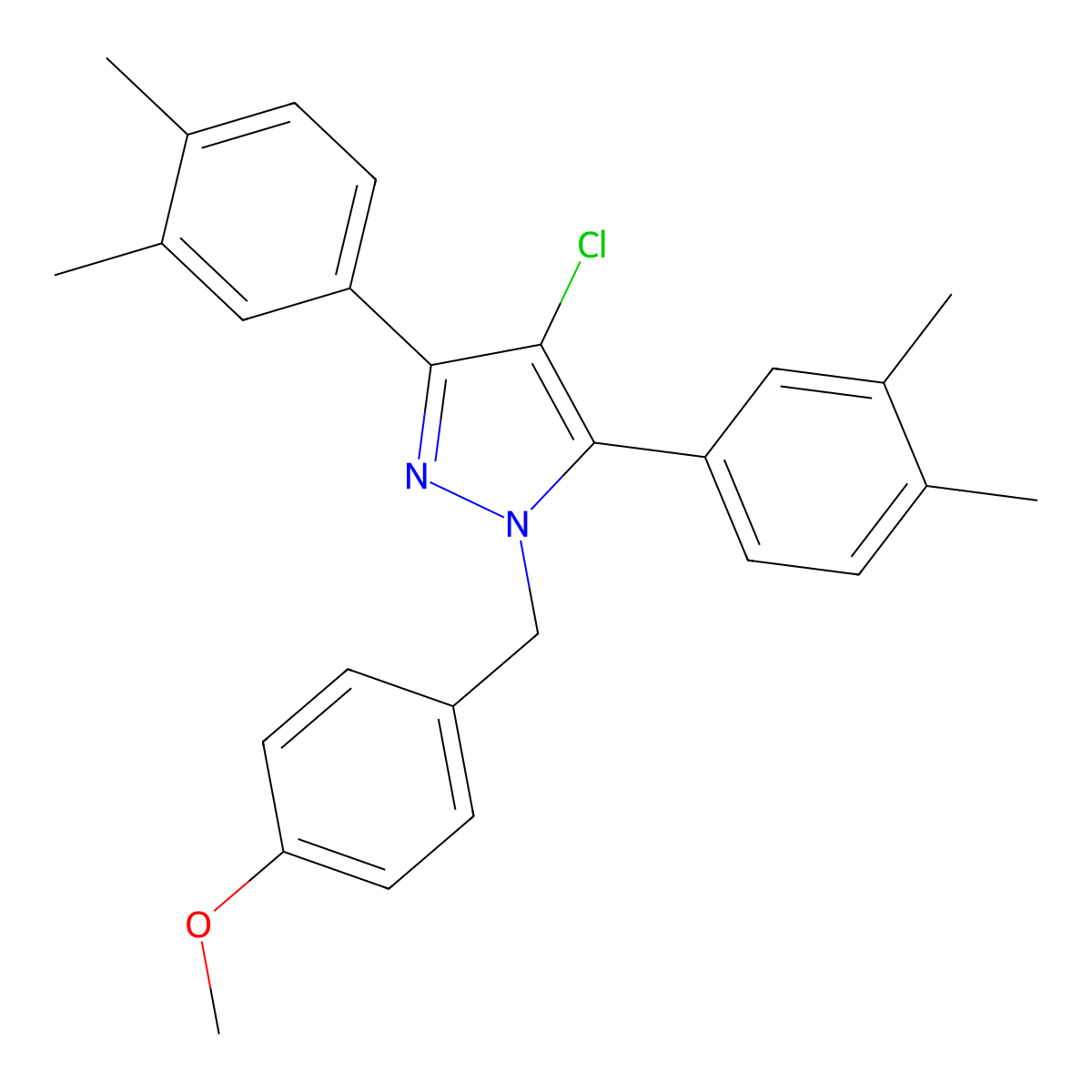 4-chloro-3,5-bis(3,4-dimethylphenyl)-1-(4-methoxybenzyl)-1H-pyrazole molecular structure, CAS 1006336-96-4