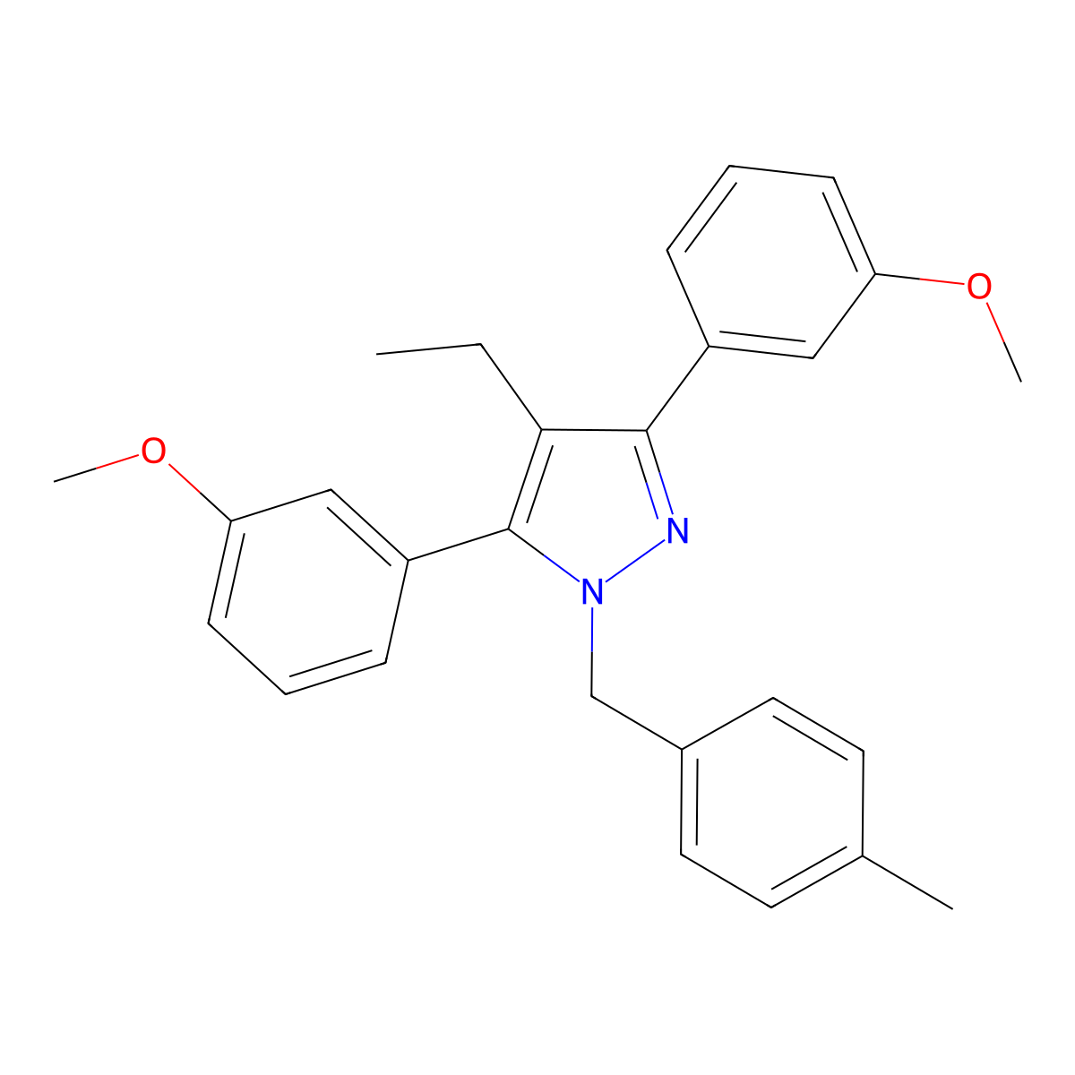 4-ethyl-3,5-bis(3-methoxyphenyl)-1-(4-methylbenzyl)-1H-pyrazole molecular structure, CAS 1006336-99-7