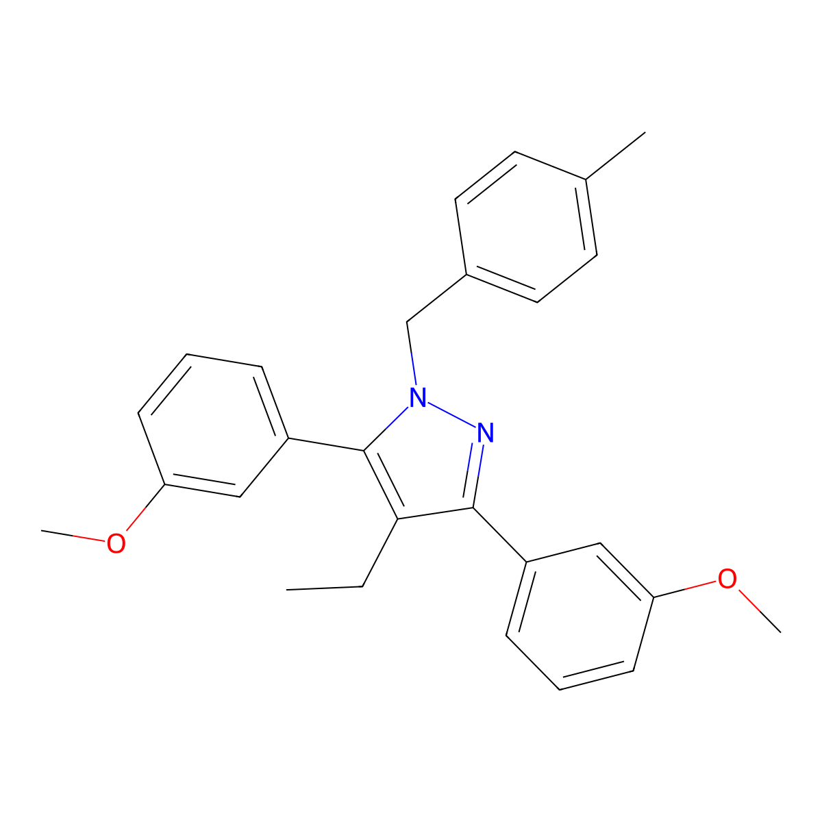 4-ethyl-3,5-bis(3-methoxyphenyl)-1-(4-methylbenzyl)-1H-pyrazole molecular structure, CAS 1006336-99-7