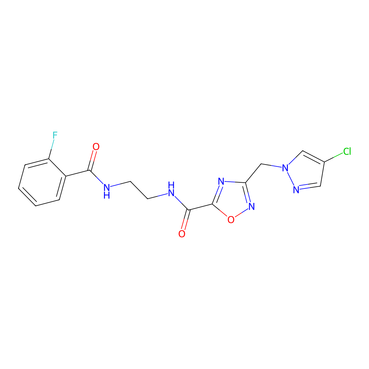 3-[(4-chloro-1H-pyrazol-1-yl)methyl]-N-(2-{[(2-fluorophenyl)carbonyl]amino}ethyl)-1,2,4-oxadiazole-5-carboxamide molecular structure, CAS 1006338-90-4