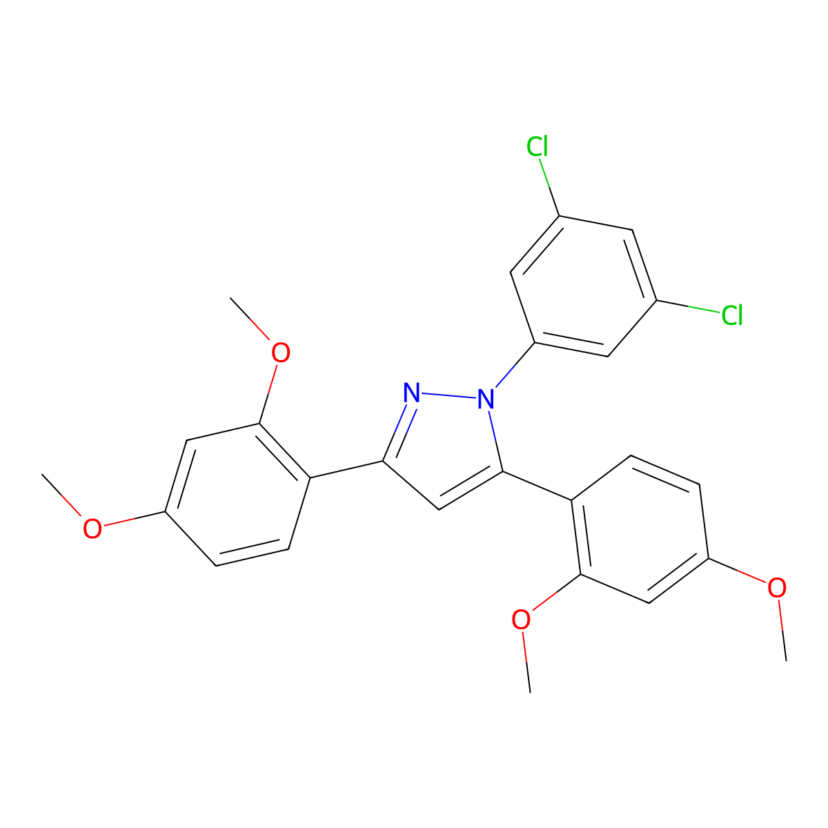 1-(3,5-dichlorophenyl)-3,5-bis(2,4-dimethoxyphenyl)-1H-pyrazole molecular structure, CAS 1006339-58-7