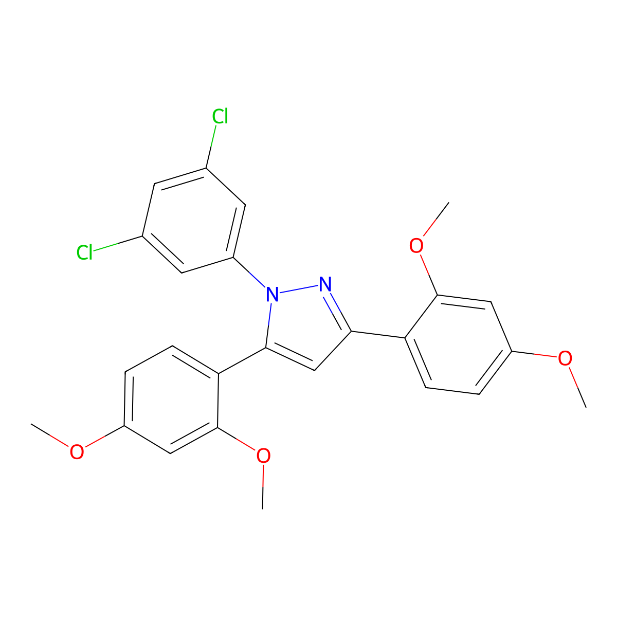 1-(3,5-dichlorophenyl)-3,5-bis(2,4-dimethoxyphenyl)-1H-pyrazole molecular structure, CAS 1006339-58-7