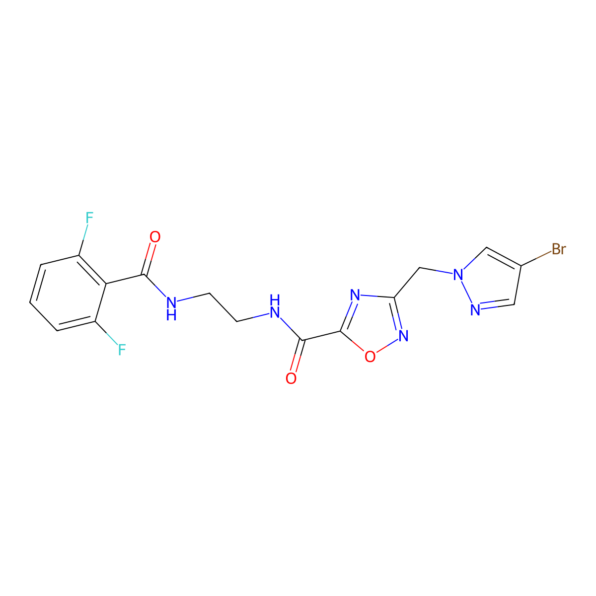 3-[(4-bromo-1H-pyrazol-1-yl)methyl]-N-(2-{[(2,6-difluorophenyl)carbonyl]amino}ethyl)-1,2,4-oxadiazole-5-carboxamide molecular structure, CAS 1006339-91-8