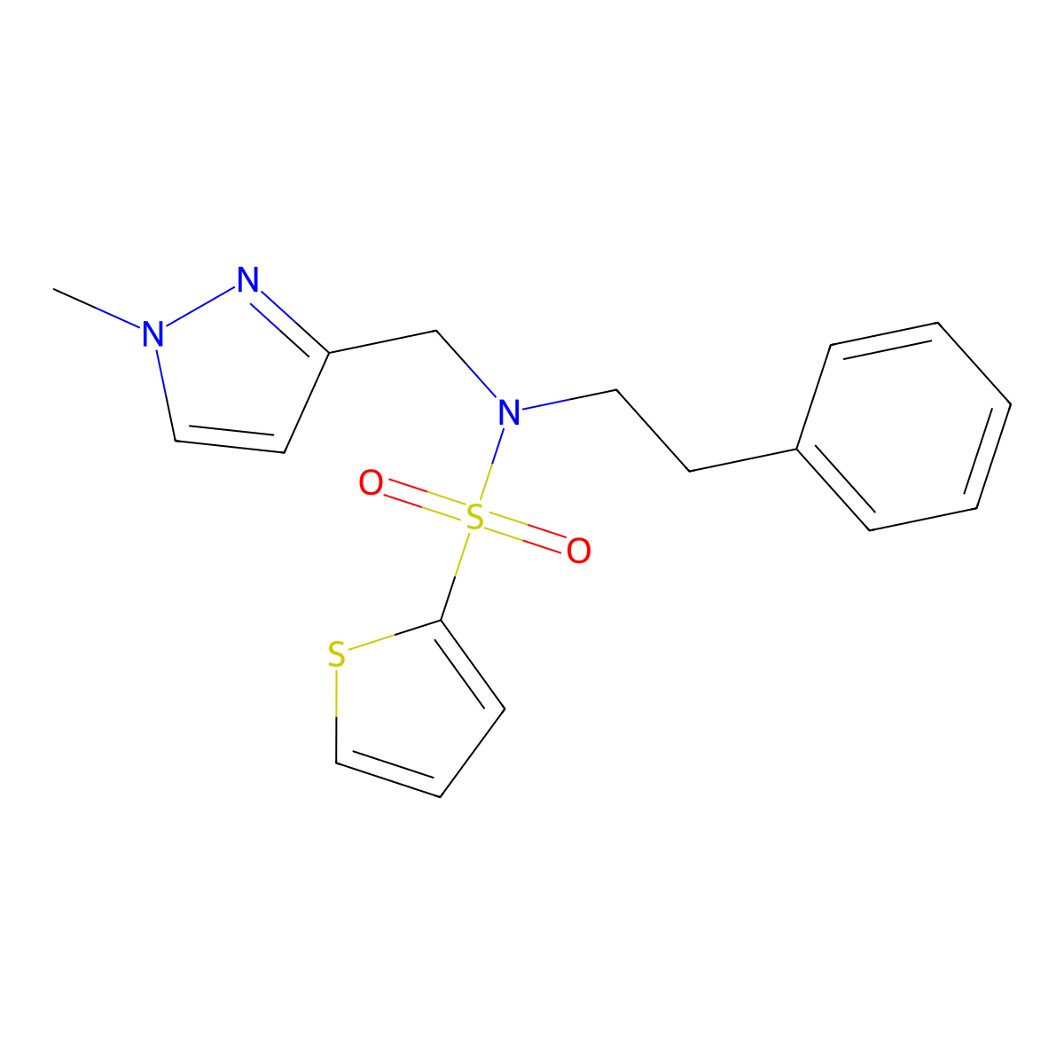 N-[(1-methyl-1H-pyrazol-3-yl)methyl]-N-(2-phenylethyl)thiophene-2-sulfonamide molecular structure, CAS 1006340-11-9