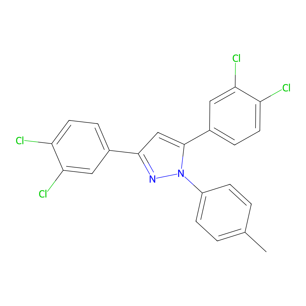 3,5-Bis(3,4-dichlorophenyl)-1-(4-methylphenyl)pyrazole molecular structure, CAS 1006340-13-1