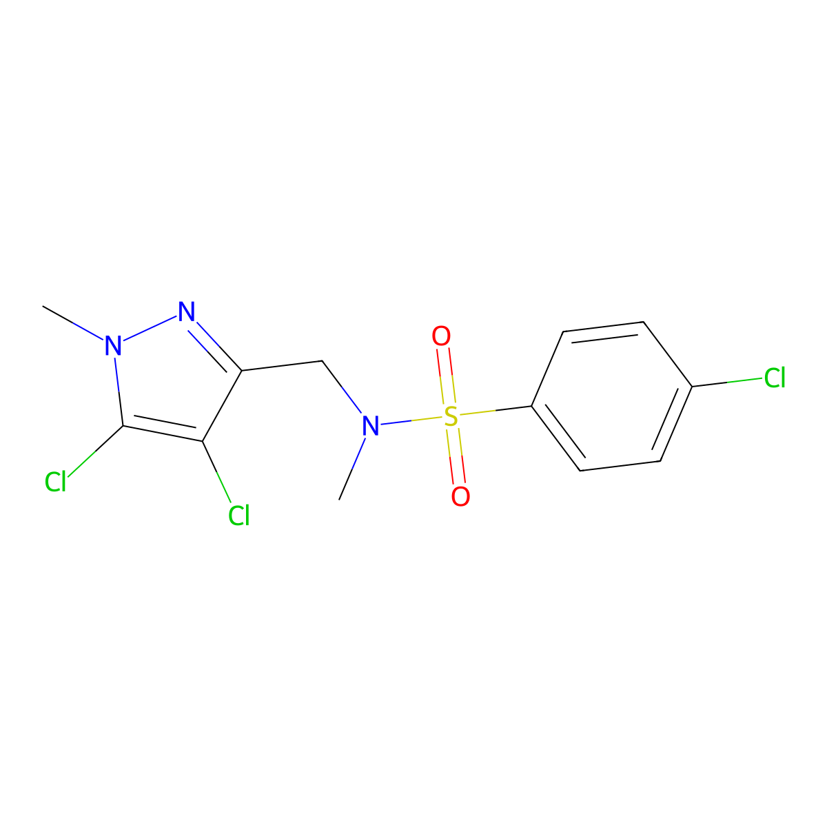 4-chloro-N-[(4,5-dichloro-1-methyl-1H-pyrazol-3-yl)methyl]-N-methylbenzenesulfonamide molecular structure, CAS 1006340-14-2