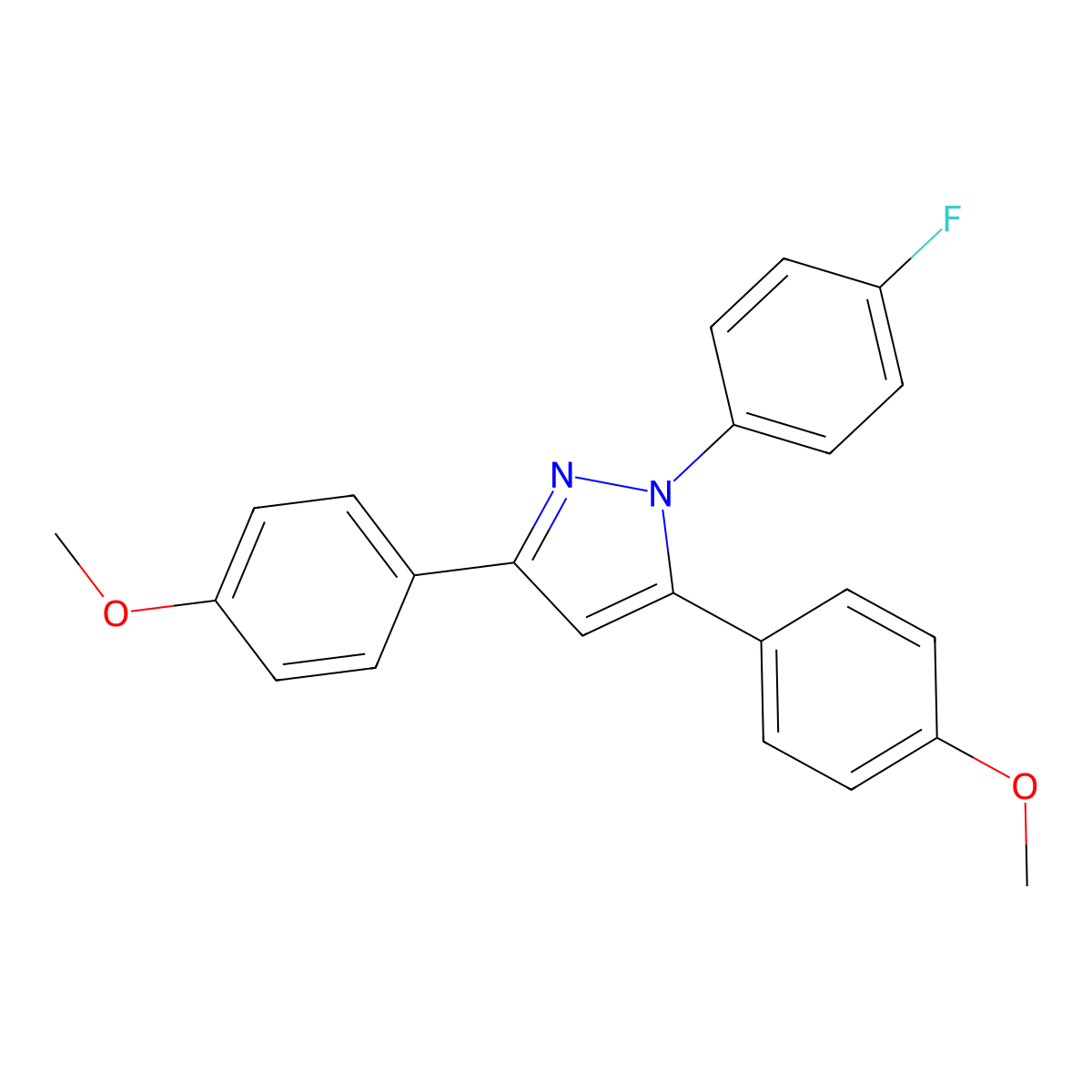 1-(4-fluorophenyl)-3,5-bis(4-methoxyphenyl)-1H-pyrazole molecular structure, CAS 1006340-54-0