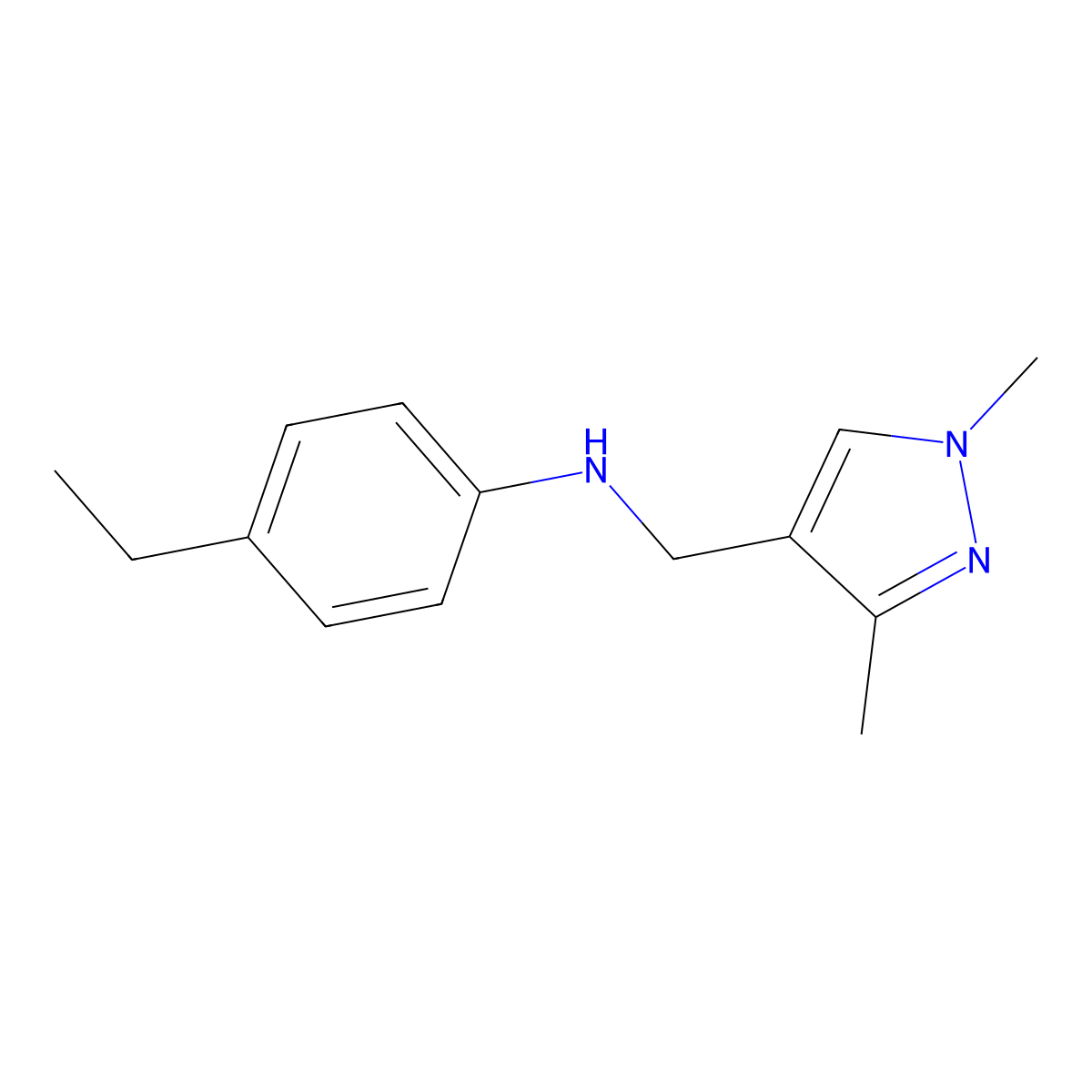 N-((1,3-Dimethyl-1H-pyrazol-4-yl)methyl)-4-ethylaniline molecular structure, CAS 1006340-65-3