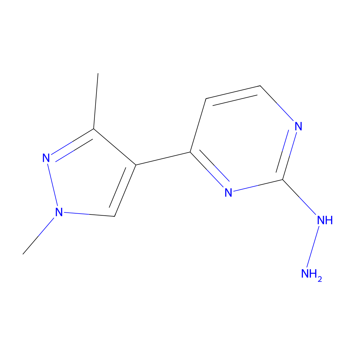 4-(1,3-dimethyl-1H-pyrazol-4-yl)-2-hydrazinylpyrimidine molecular structure, CAS 1006340-68-6