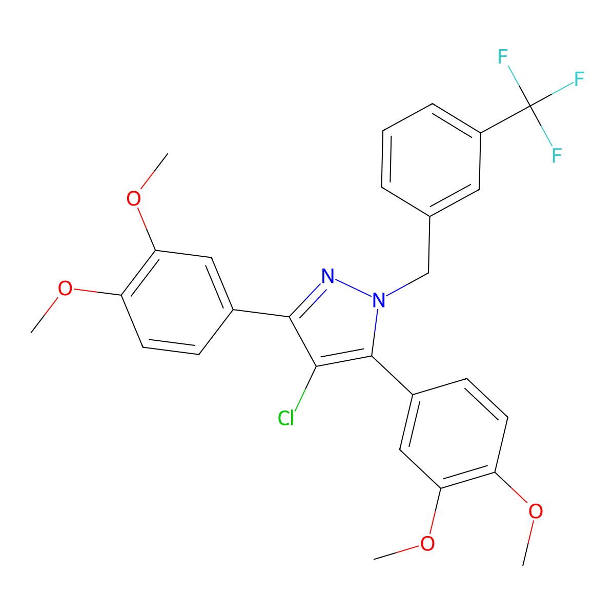 4-chloro-3,5-bis(3,4-dimethoxyphenyl)-1-[3-(trifluoromethyl)benzyl]-1H-pyrazole molecular structure, CAS 1006340-81-3