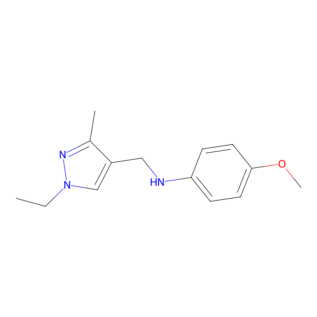 N-((1-Ethyl-3-methyl-1H-pyrazol-4-yl)methyl)-4-methoxyaniline molecular structure, CAS 1006340-83-5