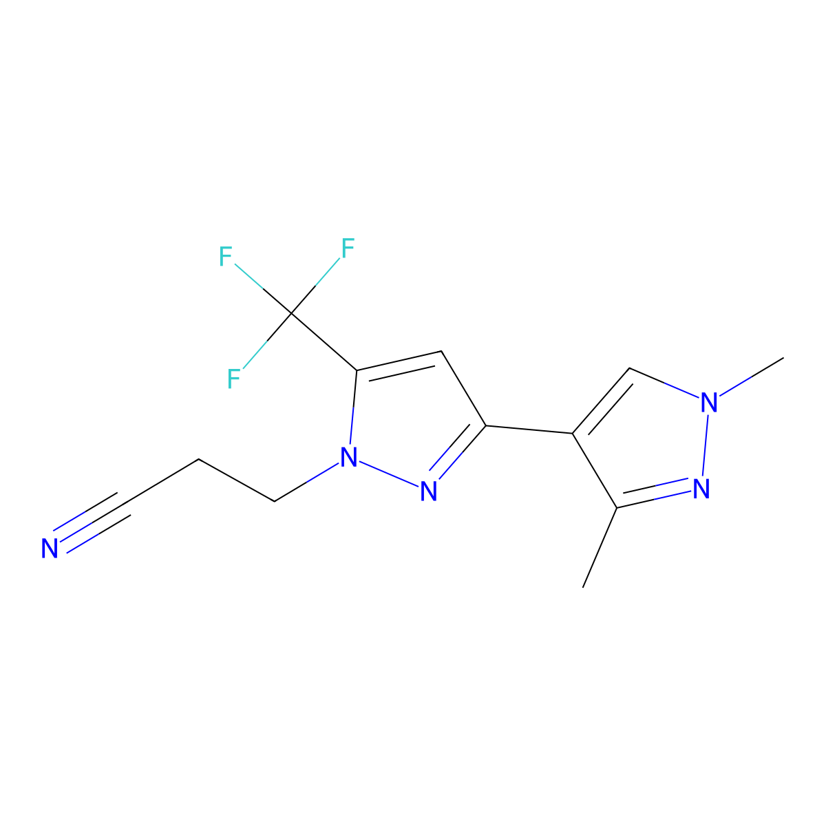 3-[3-(1,3-Dimethylpyrazol-4-yl)-5-(trifluoromethyl)pyrazol-1-yl]propanenitrile molecular structure, CAS 1006340-86-8