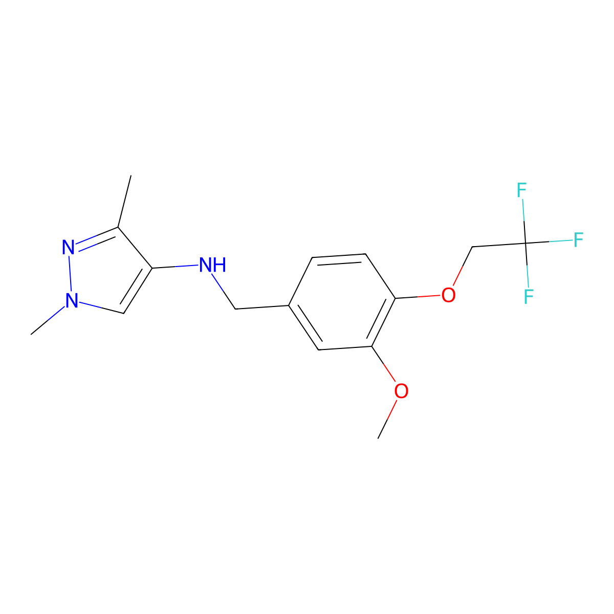 N-(3-Methoxy-4-(2,2,2-trifluoroethoxy)benzyl)-1,3-dimethyl-1H-pyrazol-4-amine molecular structure, CAS 1006340-92-6