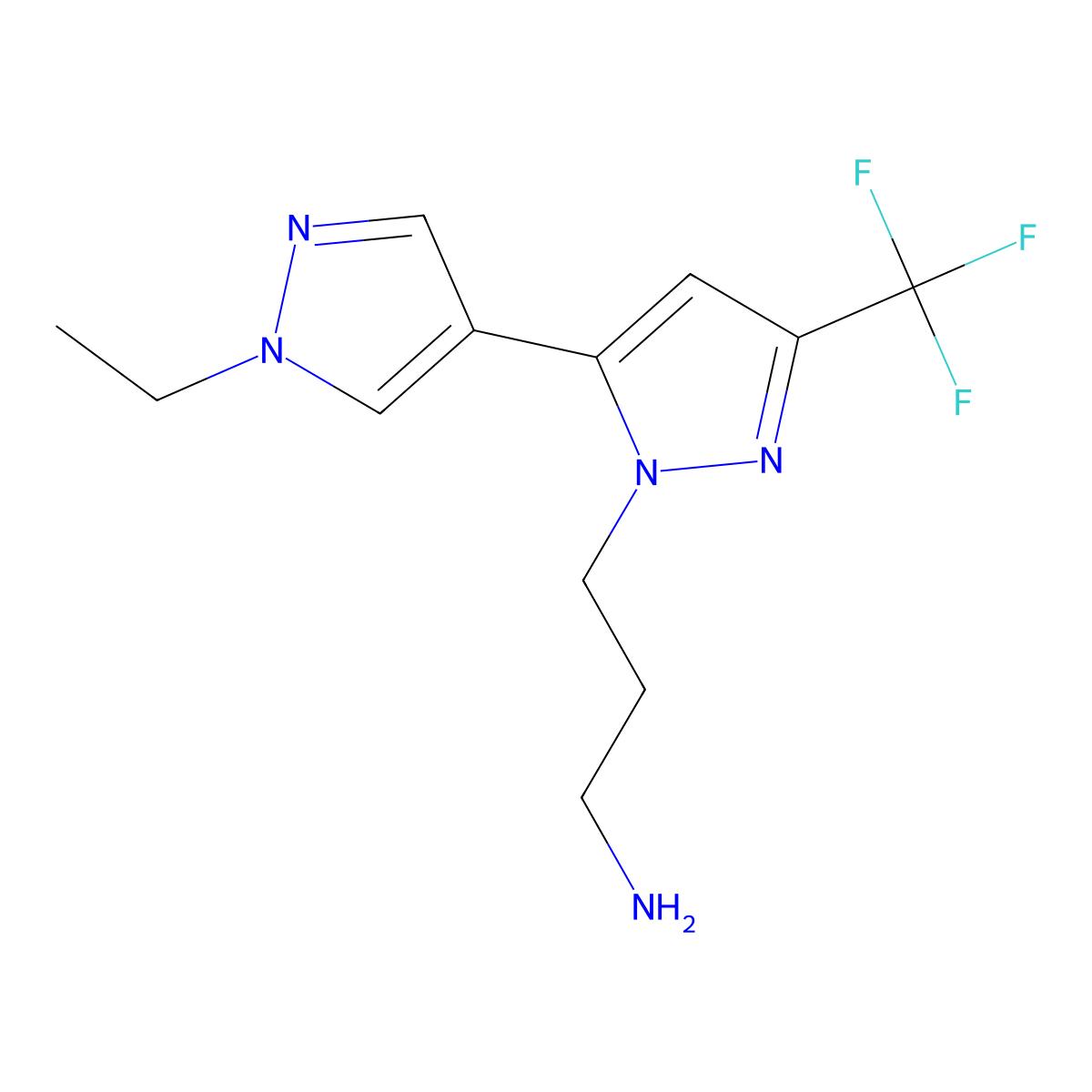 3-(1'-Ethyl-5-(trifluoromethyl)-1'H,2H-[3,4'-bipyrazol]-2-yl)propan-1-amine molecular structure, CAS 1006340-97-1