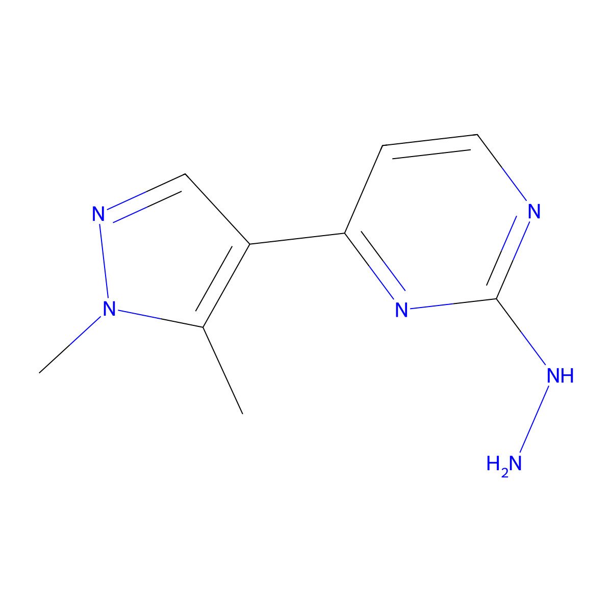 4-(1,5-dimethyl-1H-pyrazol-4-yl)-2-hydrazinylpyrimidine molecular structure, CAS 1006341-06-5