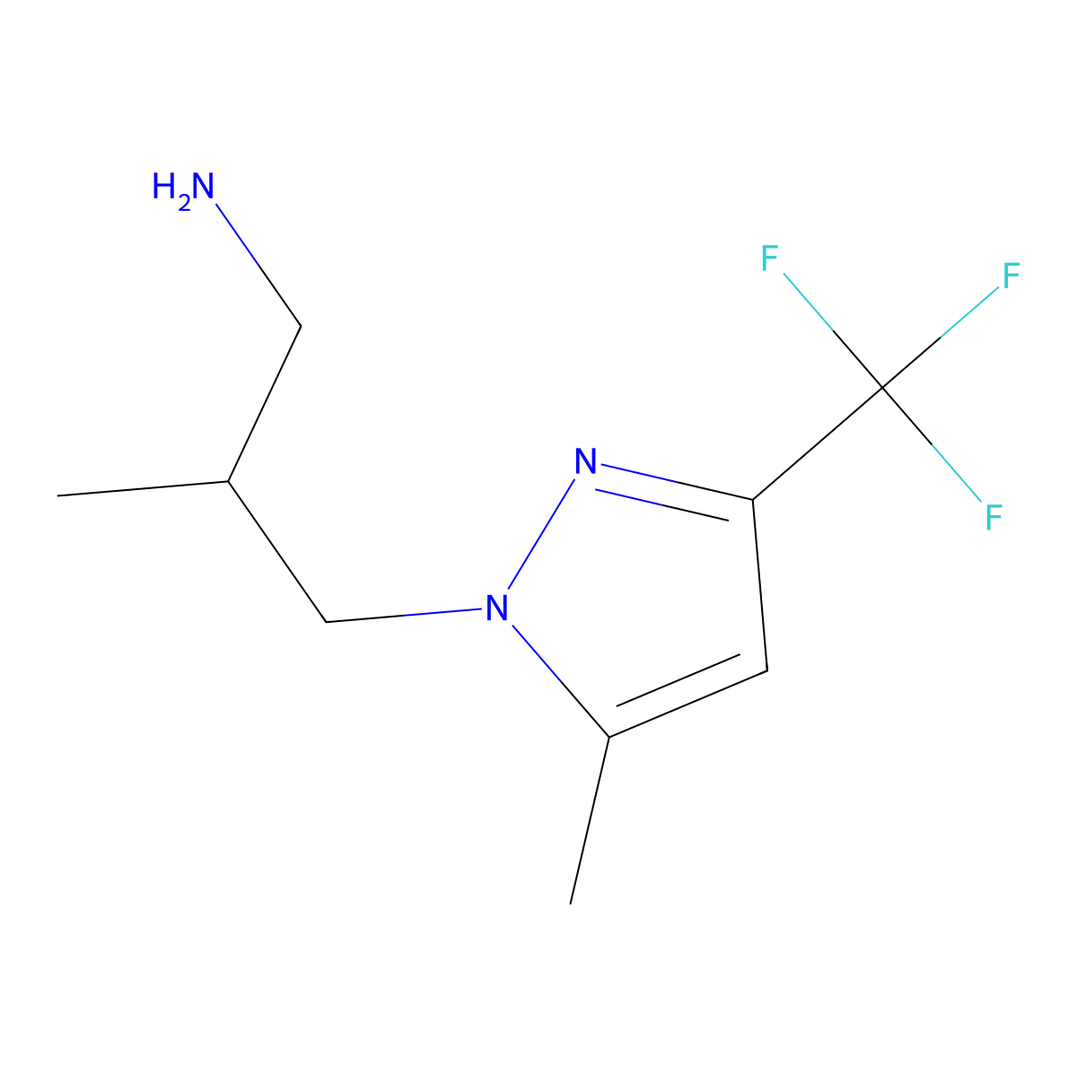 {2-methyl-3-[5-methyl-3-(trifluoromethyl)-1H-pyrazol-1-yl]propyl}amine molecular structure, CAS 1006342-58-0