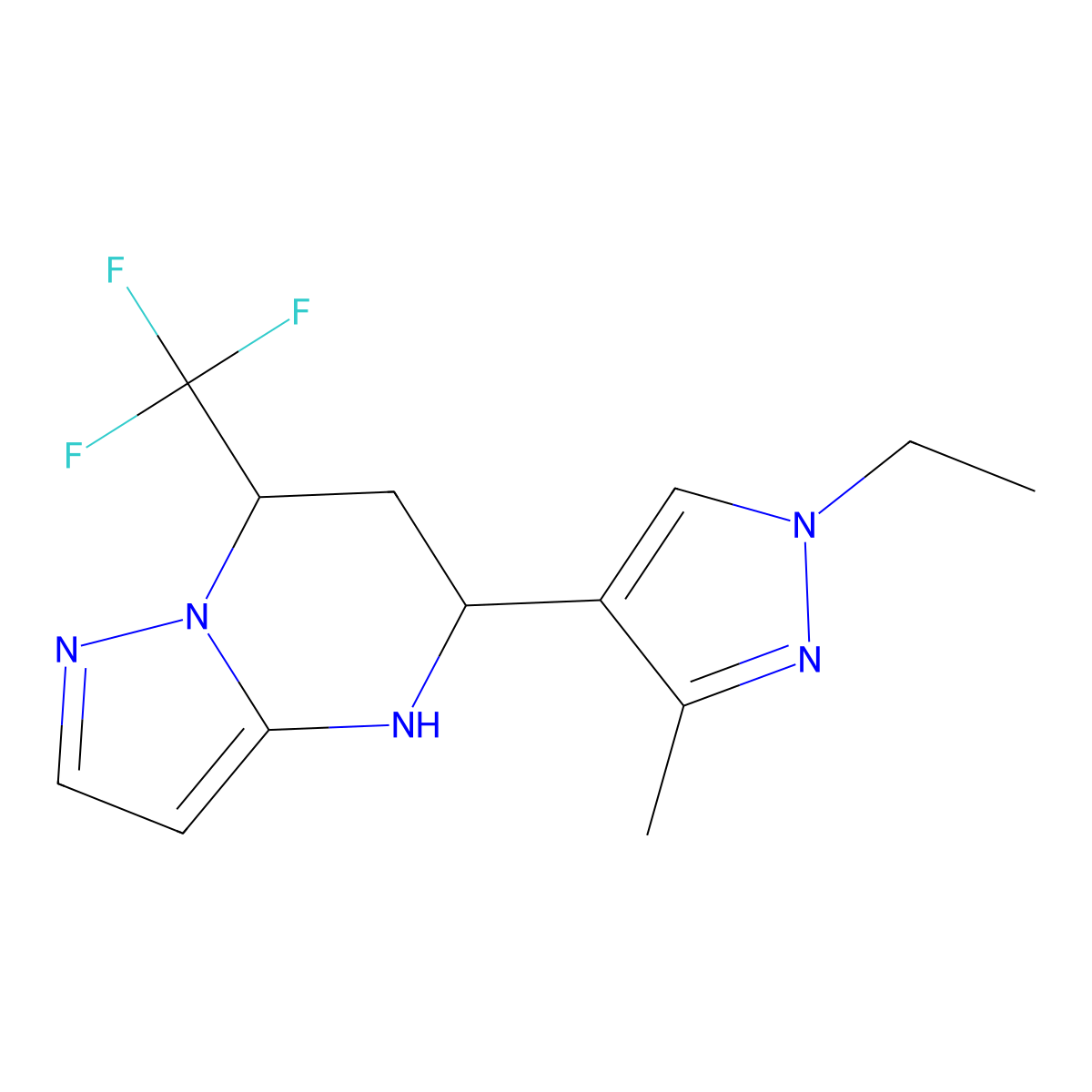 5-(1-ethyl-3-methyl-1H-pyrazol-4-yl)-7-(trifluoromethyl)-4,5,6,7-tetrahydropyrazolo[1,5-a]pyrimidine molecular structure, CAS 1006342-77-3