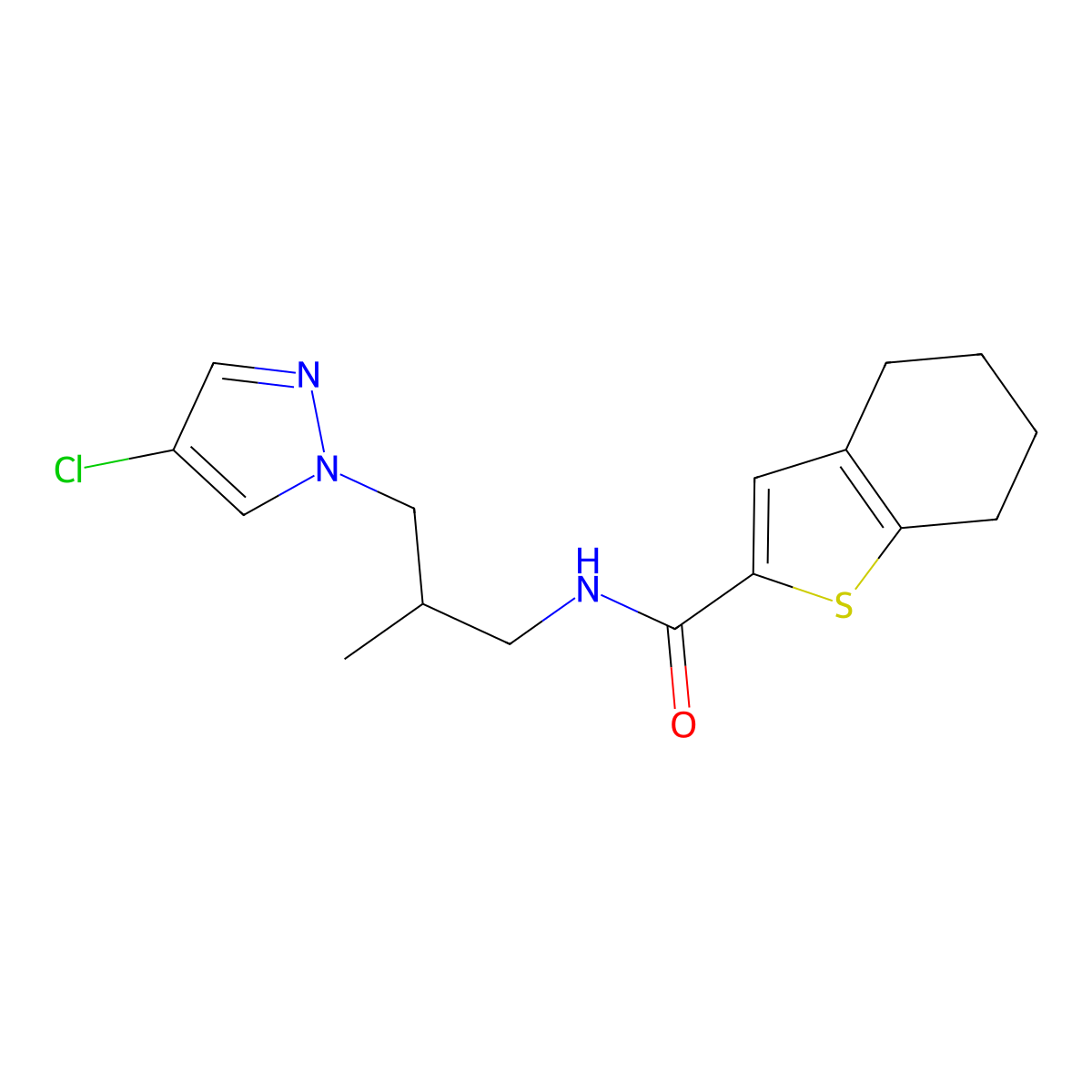 N-[3-(4-chloro-1H-pyrazol-1-yl)-2-methylpropyl]-4,5,6,7-tetrahydro-1-benzothiophene-2-carboxamide molecular structure, CAS 1006342-79-5