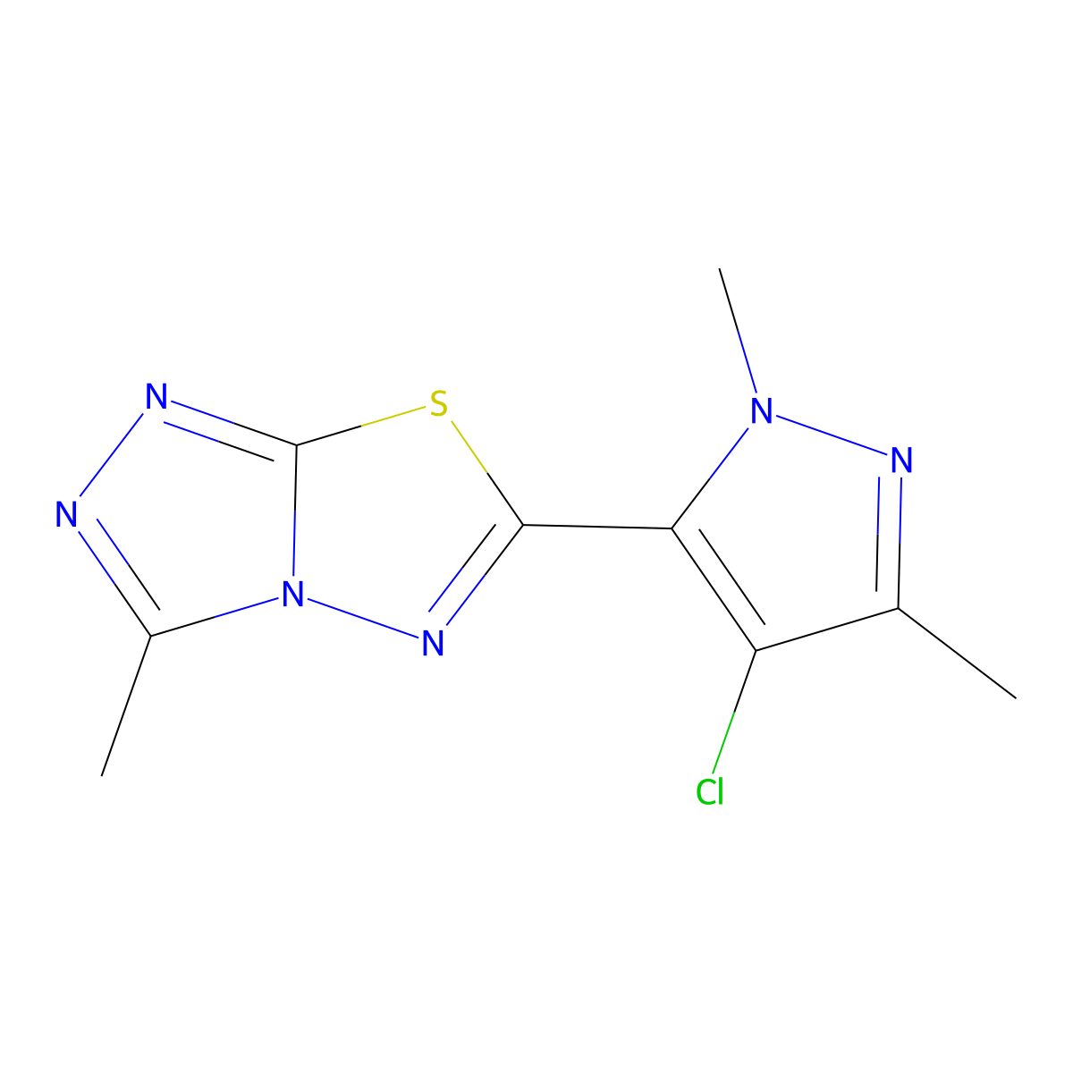 6-(4-chloro-1,3-dimethyl-1H-pyrazol-5-yl)-3-methyl[1,2,4]triazolo[3,4-b][1,3,4]thiadiazole molecular structure, CAS 1006342-87-5