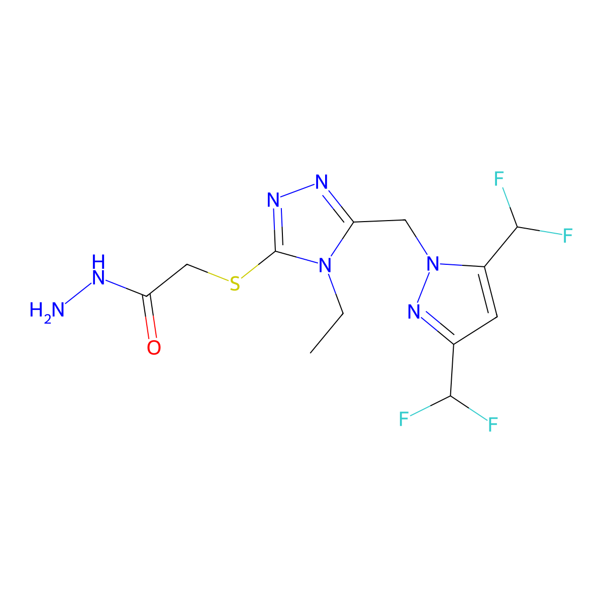 2-((5-((3,5-Bis(difluoromethyl)-1H-pyrazol-1-yl)methyl)-4-ethyl-4H-1,2,4-triazol-3-yl)thio)acetohydrazide molecular structure, CAS 1006343-50-5