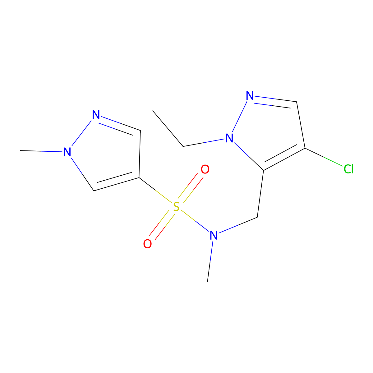 N-[(4-chloro-1-ethyl-1H-pyrazol-5-yl)methyl]-N,1-dimethyl-1H-pyrazole-4-sulfonamide molecular structure, CAS 1006343-73-2