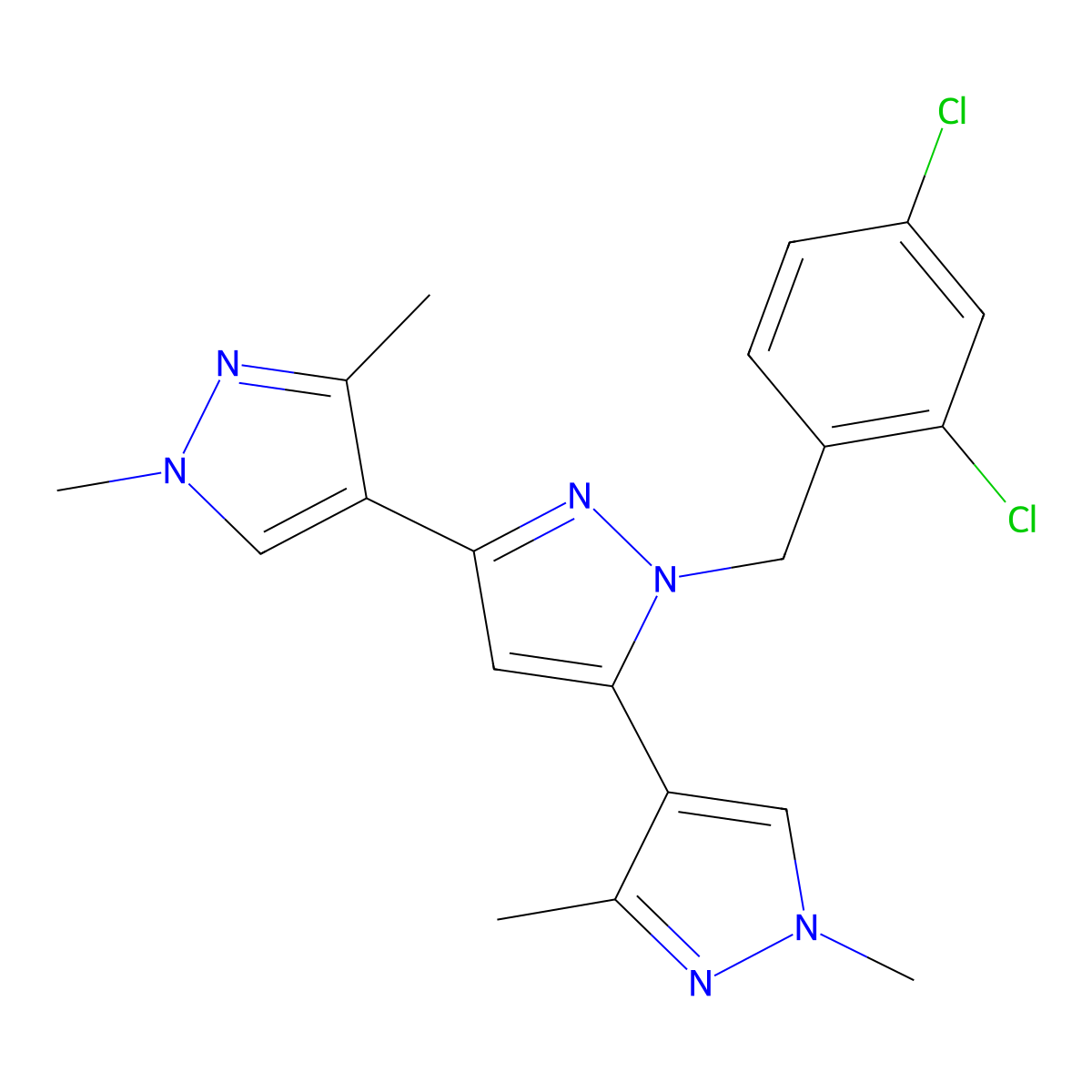 1'-(2,4-dichlorobenzyl)-1,1'',3,3''-tetramethyl-1H,1'H,1''H-4,3':5',4''-terpyrazole molecular structure, CAS 1006343-96-9
