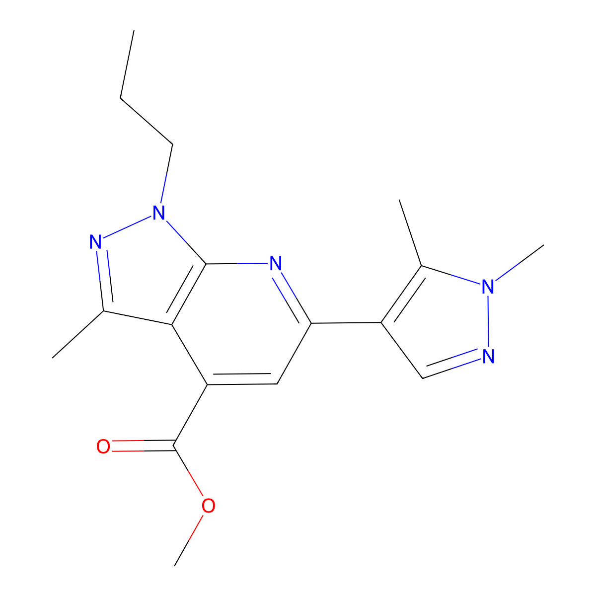 methyl 6-(1,5-dimethyl-1H-pyrazol-4-yl)-3-methyl-1-propyl-1H-pyrazolo[3,4-b]pyridine-4-carboxylate molecular structure, CAS 1006344-01-9