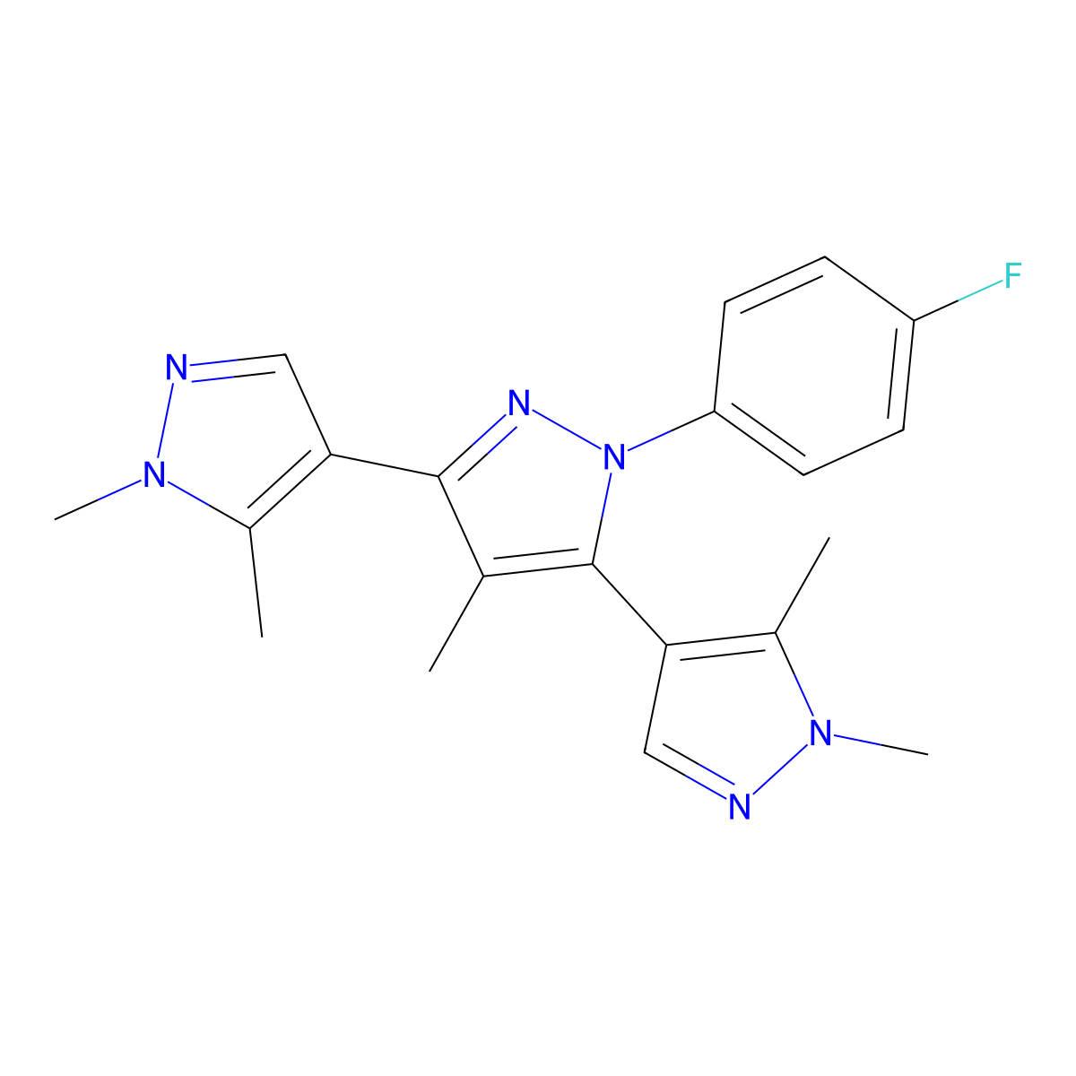 1'-(4-Fluorophenyl)-1,1'',4',5,5''-pentamethyl-4,3':5',4''-ter-1H-pyrazole molecular structure, CAS 1006344-02-0