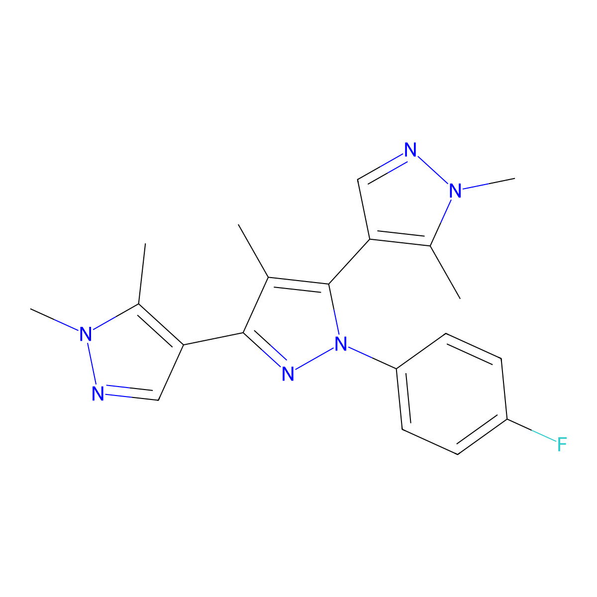 1'-(4-Fluorophenyl)-1,1'',4',5,5''-pentamethyl-4,3':5',4''-ter-1H-pyrazole molecular structure, CAS 1006344-02-0