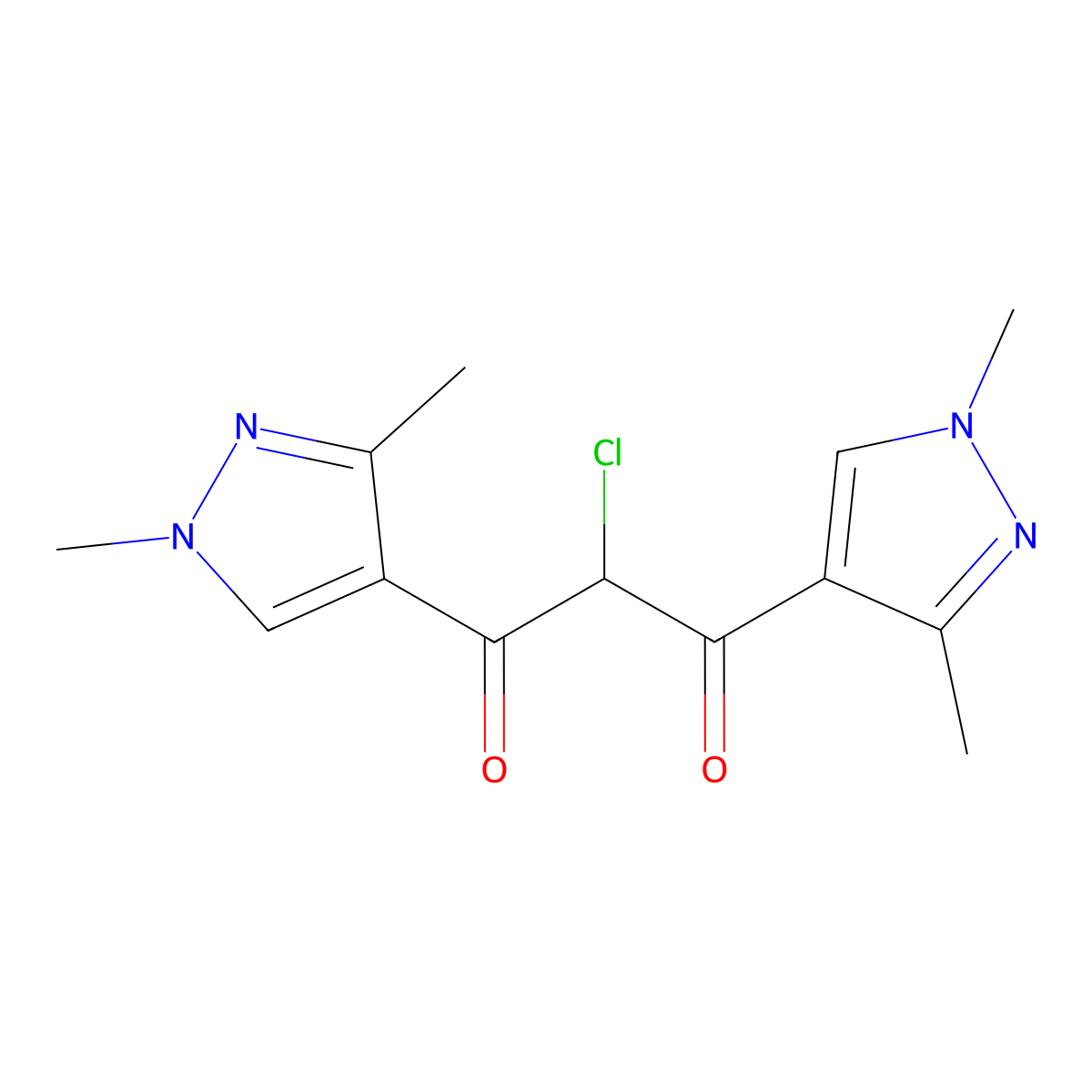 2-chloro-1,3-bis(1,3-dimethyl-1H-pyrazol-4-yl)propane-1,3-dione molecular structure, CAS 1006344-26-8
