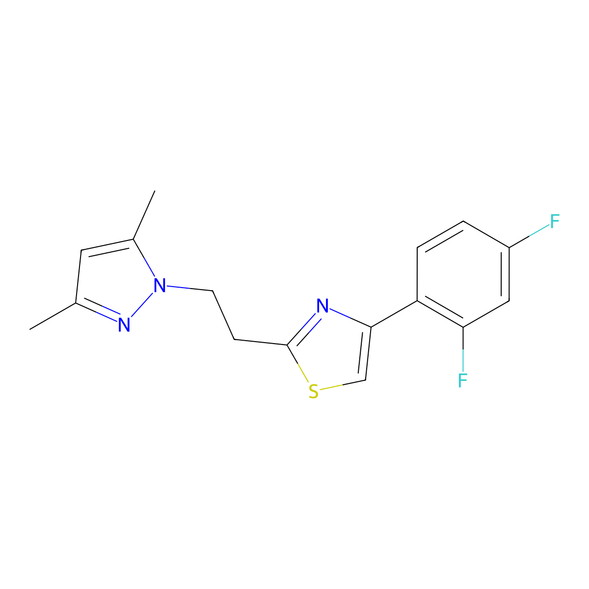 4-(2,4-difluorophenyl)-2-[2-(3,5-dimethyl-1H-pyrazol-1-yl)ethyl]-1,3-thiazole molecular structure, CAS 1006344-98-4