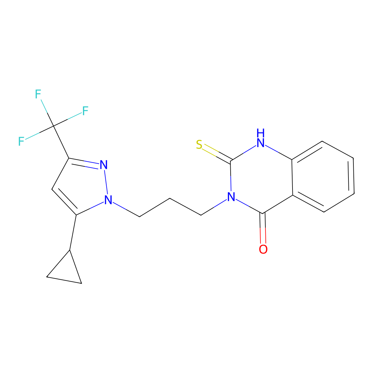 3-(3-(5-Cyclopropyl-3-(trifluoromethyl)-1H-pyrazol-1-yl)propyl)-2-mercaptoquinazolin-4(3H)-one molecular structure, CAS 1006345-64-7