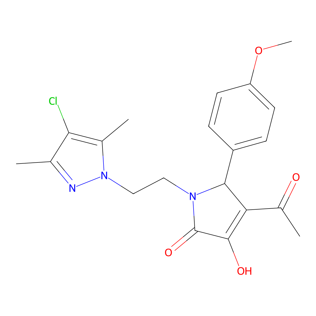 4-acetyl-1-[2-(4-chloro-3,5-dimethyl-1H-pyrazol-1-yl)ethyl]-3-hydroxy-5-(4-methoxyphenyl)-1,5-dihydro-2H-pyrrol-2-one molecular structure, CAS 1006347-08-5